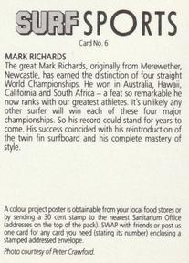 1985 Weet-Bix Surf Sports #6 Mark Richards Back